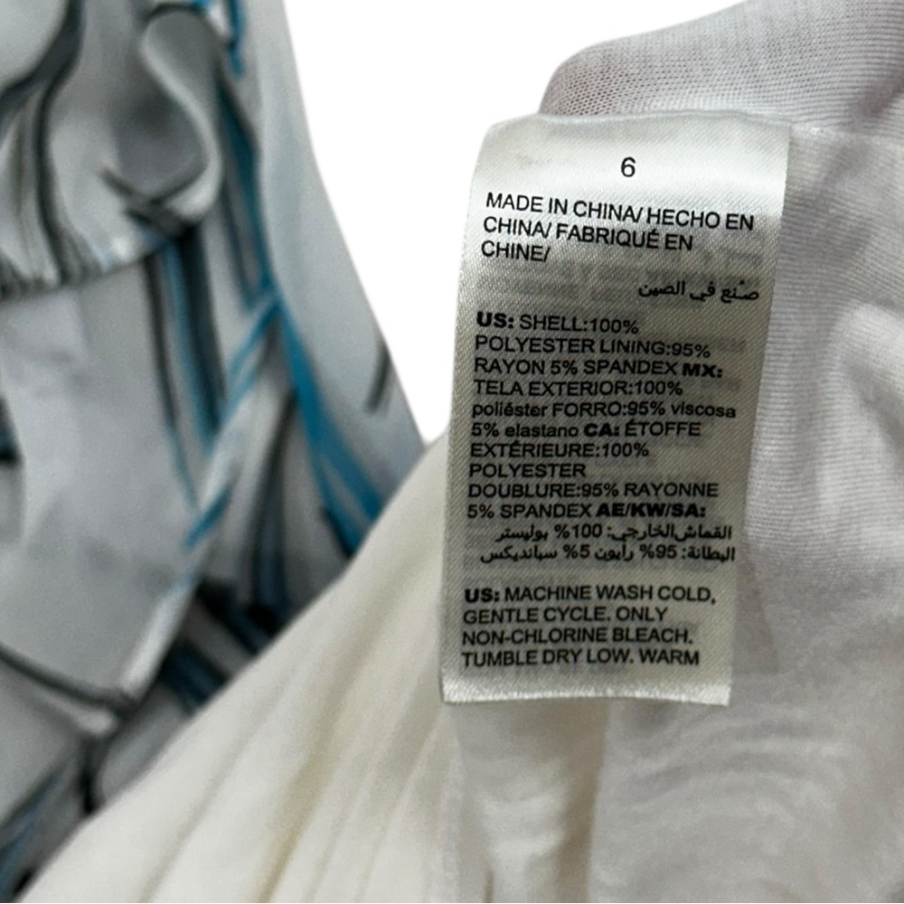 White House Black Market Hi-Lo Blue White Bamboo Pattern Sleeveless Dress Size 6 - Picture 9 of 10